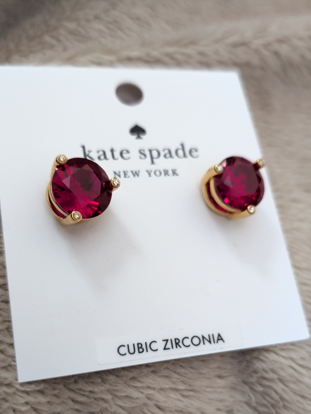 kate spade Gold-Tone Deep Ruby Round Cubic Zirconia Stud Earrings